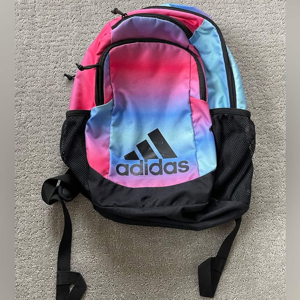 Adidas Blue Purple Pink Ombré Rainbow Backpack School Bag Kids With Side Pockets